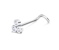 Triple Bezel CZ Silver Curved Nose Stud NSKB-1748
